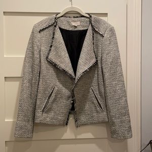 Loft short black and white tweed jacket with zip pockets